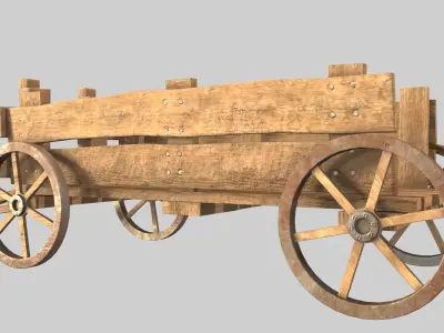 WOODEN CART Low-poly 3D model 16