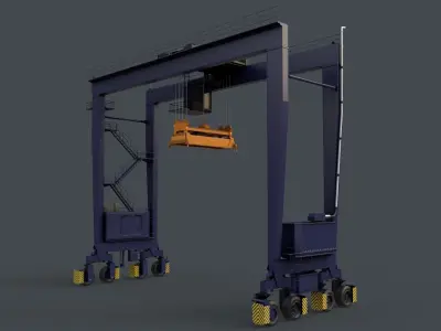 PBR Rubber Tyred Gantry Crane RTG V1 - Blue Dark Low-poly 3D model