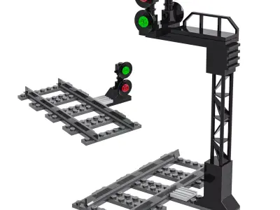 Lego train construction traffic lights 3D model