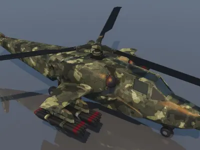 Low poly VR AR game ready Gunship Helicopter VR AR  Low-poly 3D model