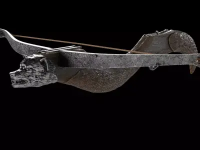 Medieval crossbow with metal wolf head 3D model