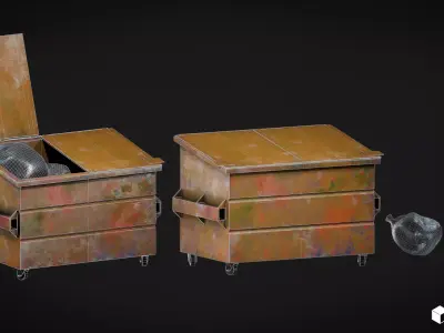Dumpter with Trasg Bags Low-poly 3D model