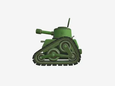 War Tank Cartoon A11 Green Dirt - Military Vehicle Low-poly 3D model