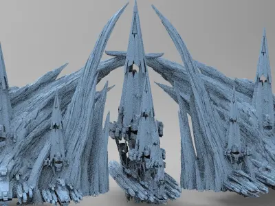 Sci fi Alien Cliff bridge crystal Rock 3D model