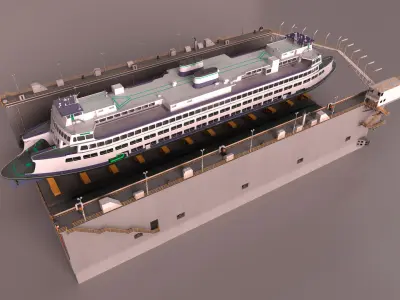 Large Ship in Floating Drydock 3D model