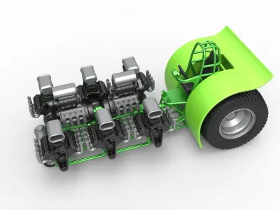 Pulling tractor with 8 engines V8 Scale 1 to 25 3D print model