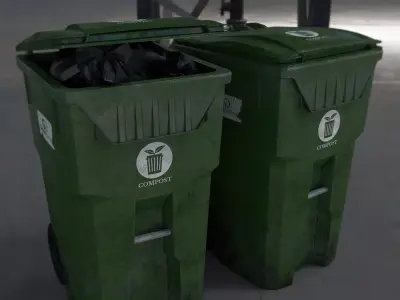 Trash Container With Tash Bag Low-poly 3D model