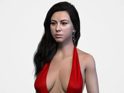 Realistic Long Brunette Female Hairstyle 3D model