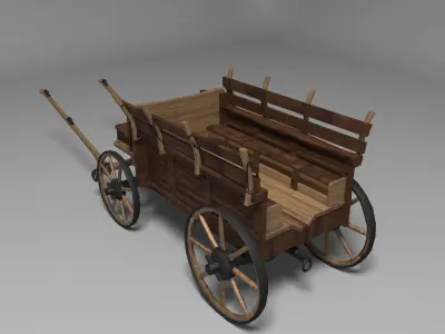 Wooden Carriage Low-poly 3D model