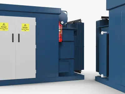 Electrical Transformer Substation Blue 3D model