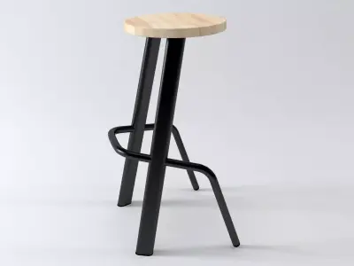 Bull bar stool with wooden seat 3D model