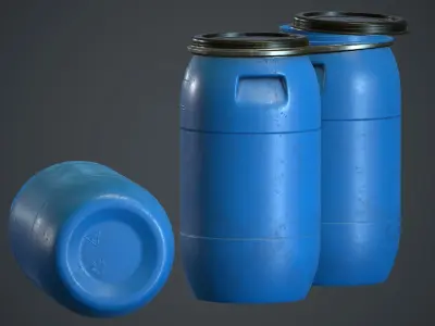 Plastic Barrel PBR Game Ready Low-poly 3D model