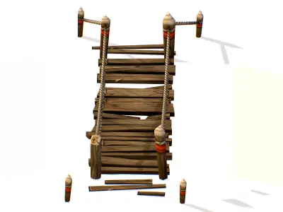 Wooden Structure Suspension Bridge Low-poly 3D model