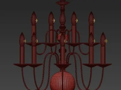Six Light Dutch Brass Antique Chandelier 3D model