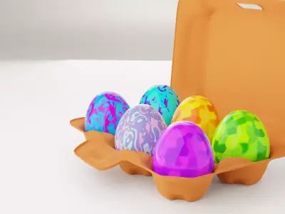 Rigged Egg Box 3D Model Including 6 Easter Eggs Low-poly 3D model
