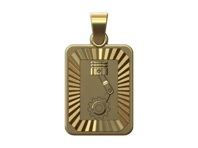 Motor gear piston faceted sunrays tag pendant charm 3D print model