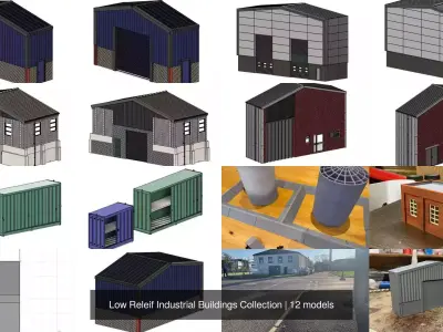 Low Releif Industrial Buildings Collection 3D Model Pack
