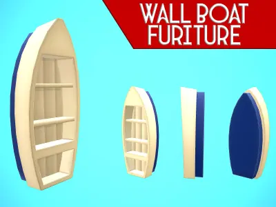 WALL BOAT FURNITURE CARTOON STYLIZED Low-poly 3D model