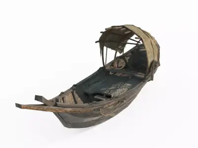 Ancient wooden boats carried on water 3D model