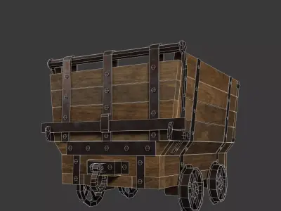 Wooden Mine Cart Low-poly 3D model