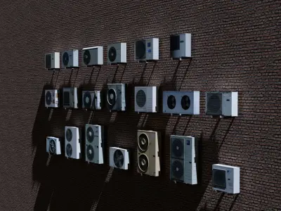 Conditioners set of speakers on wall Low-poly 3D model