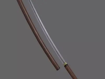 PBR Katana Japanese Sword Dark Wood V3 Low-poly 3D model