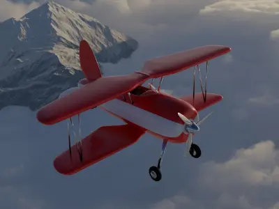 Plane biplane flying above clouds 3D model