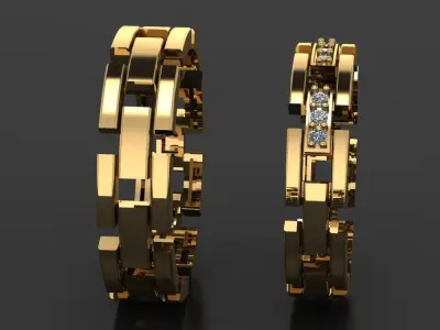 Ring Set wedding band with diamonds 3D model