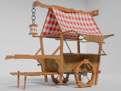 Handcrafted Stylized Wooden Cart Low Poly Game Ready Free low-poly 3D model