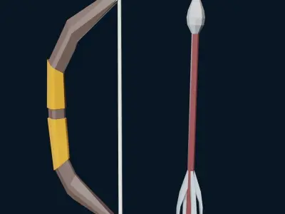 sword with shield and bow with arrow for game PBR Free low-poly 3D model