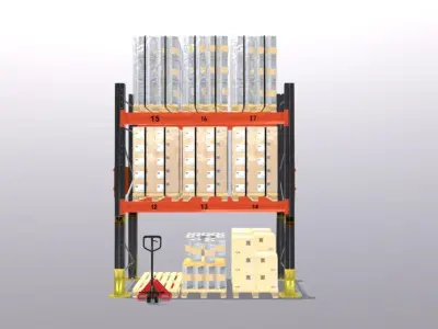 Warehouse Storage System with Hand Truck 3D model