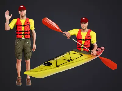 Kayak Canoe Athlete Low-poly 3D model