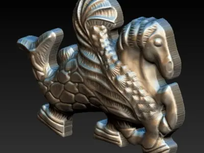 hippokampos silver statue of dragon 3D print model