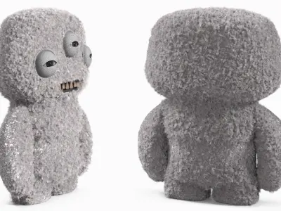 Plush Toy Alien with Three Eyes Gray Fur Rigged for Cinema 4D 3D model