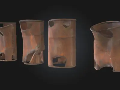 Rusty Barrels Evolution  Industrial Decay Across Time 3D model