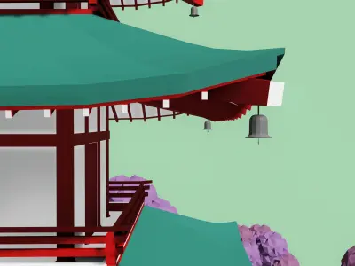 Japanese pagoda and a torii  Low-poly 3D model