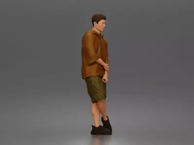 Man crosses arms wearing hoodie shorts sneakers relaxed 3D print model