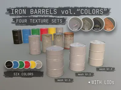 Cargo Iron Barrels 200L Colors Low-poly 3D model
