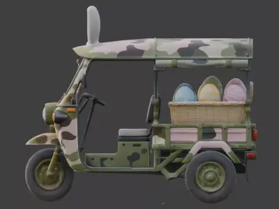 Pastel Tactical Easter Delivery Tuk-Tuk 3D Model Low-poly 3D model
