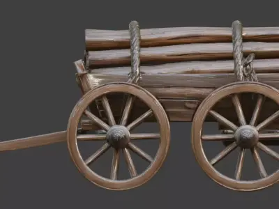 Viking Wooden Cart 3D Model v01 Low-poly 3D model