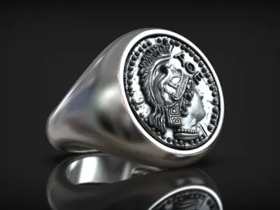 Antique Design Athena Coin Greek Goddess Ring 3D print model
