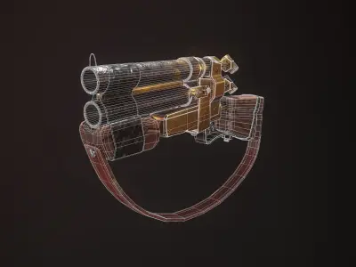 Mini Gold Shotgun - Game Ready Low Poly PBR 3D Model Low-poly 3D model