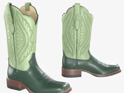 Green Stitch Cowgirl Boots 3D model