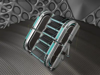 Sci-Fi Stairs - 32- Silver Blue Neon Light Version Low-poly 3D model