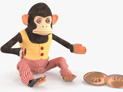 Clapping Monkey Figurine in Yellow Vest 3D model