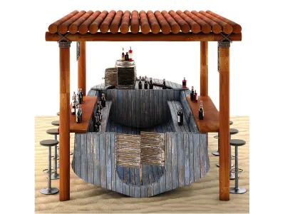 Rusty boat Vessel ship bar restaurant beach 3D model