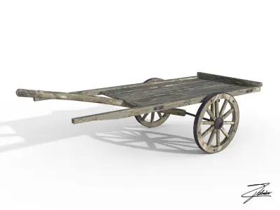 Wooden cart Low-poly 3D model buy