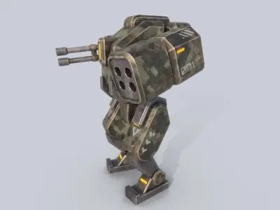 Low poly stylized mech Low-poly 3D model