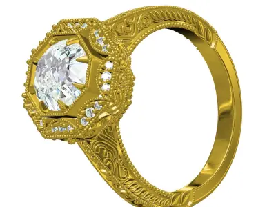 Antique Art Deco Filigree Engagement Ring 3D print model