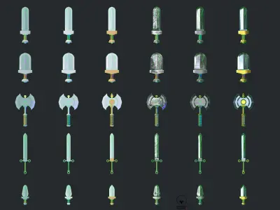 Cartoon Medieval melee weapons ultimate pack for games   kit Low-poly 3D model